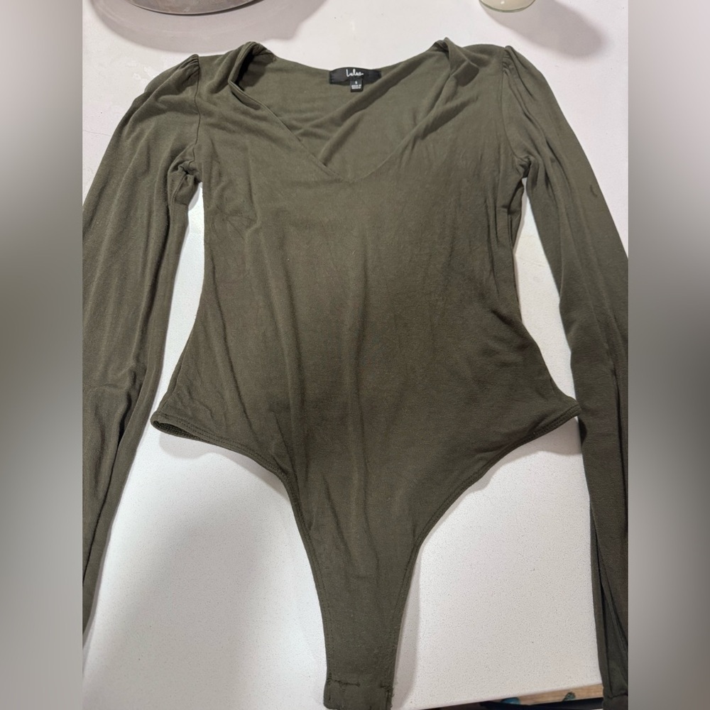 Lulu's Olive V-Neck bodysuit